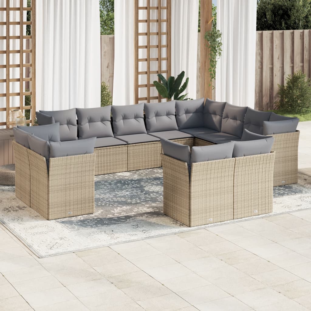 12-delige Loungeset met kussens poly rattan lichtgrijs