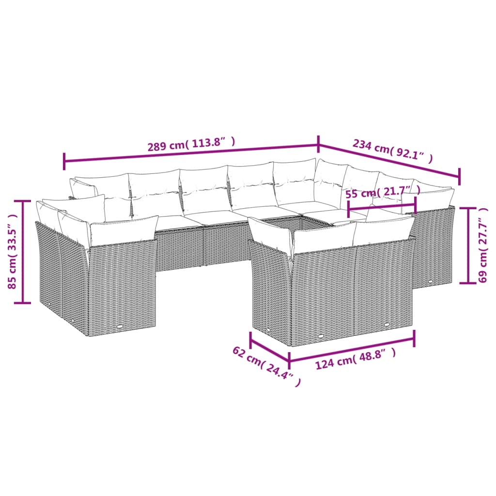 13-delige Loungeset met kussens poly rattan beige