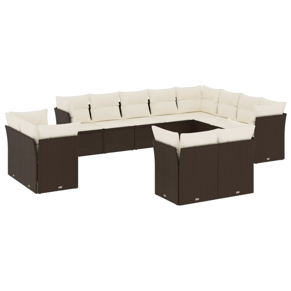 13-delige Loungeset met kussens poly rattan beige