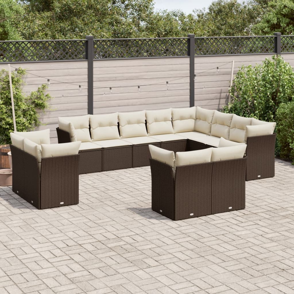 12-delige Loungeset met kussens poly rattan lichtgrijs