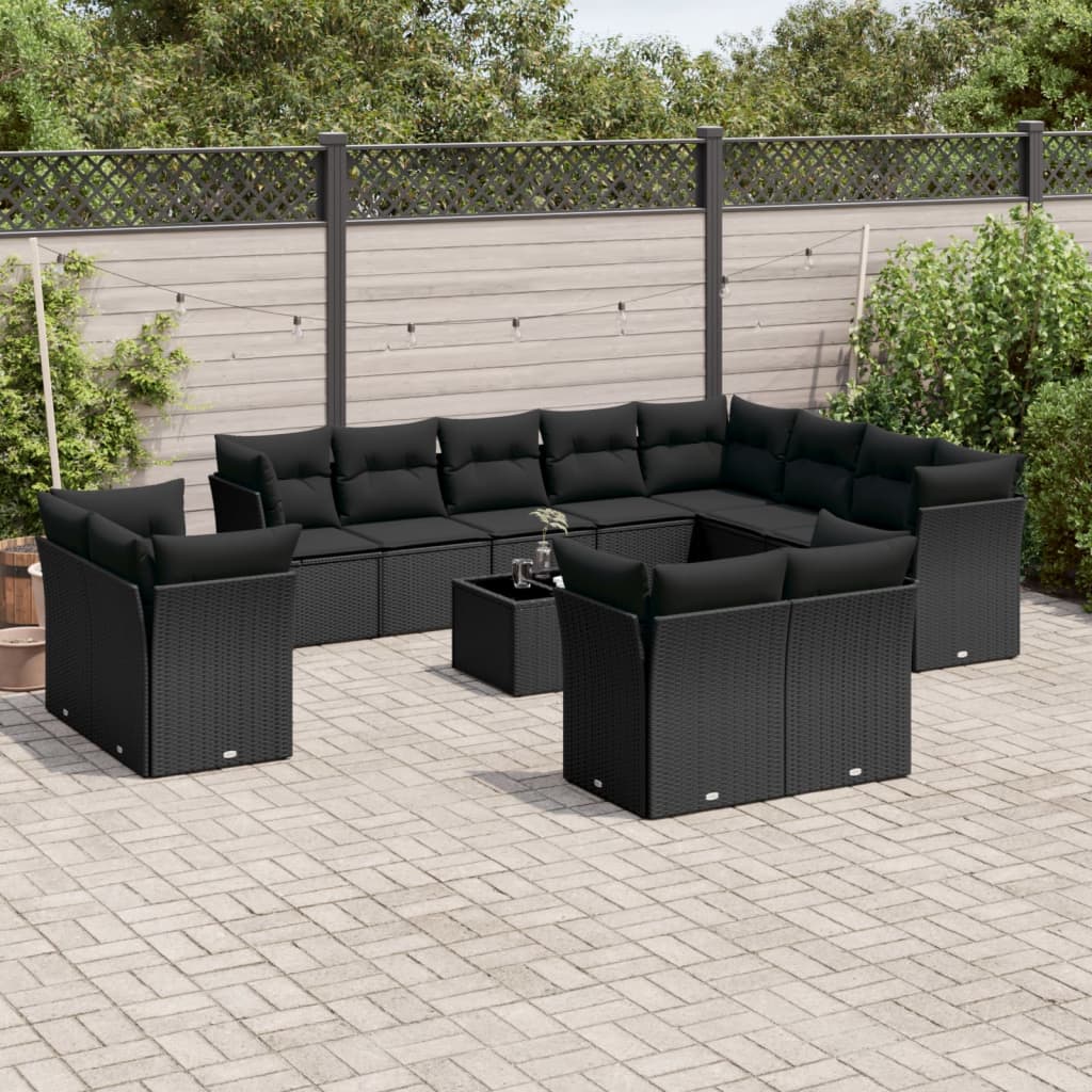 12-delige Loungeset met kussens poly rattan lichtgrijs