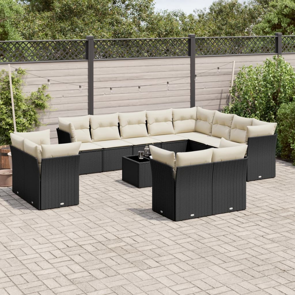 12-delige Loungeset met kussens poly rattan lichtgrijs