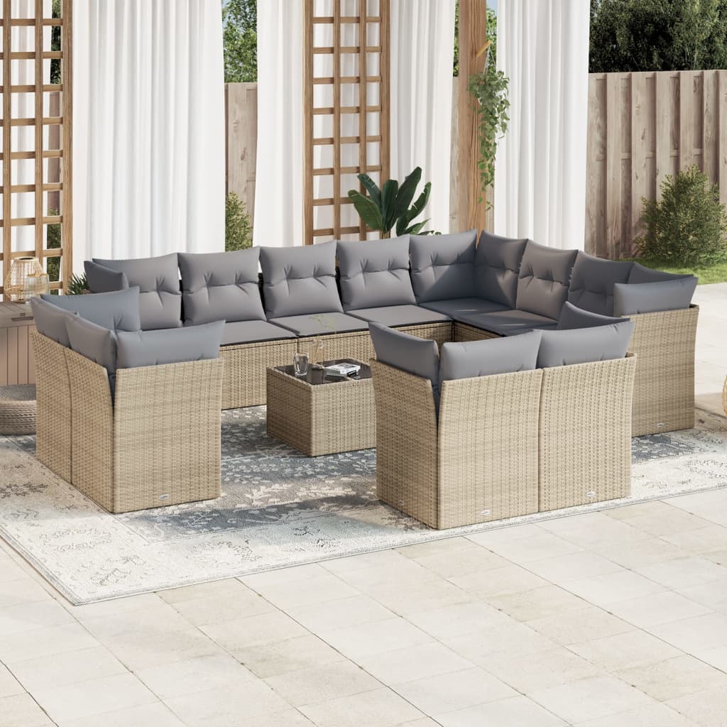 12-delige Loungeset met kussens poly rattan