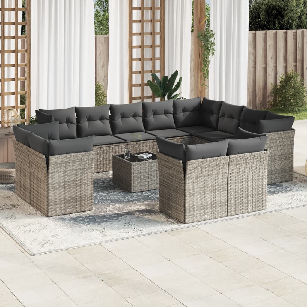 12-delige Loungeset met kussens poly rattan