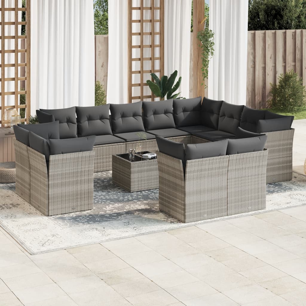 13-delige Loungeset met kussens poly rattan beige