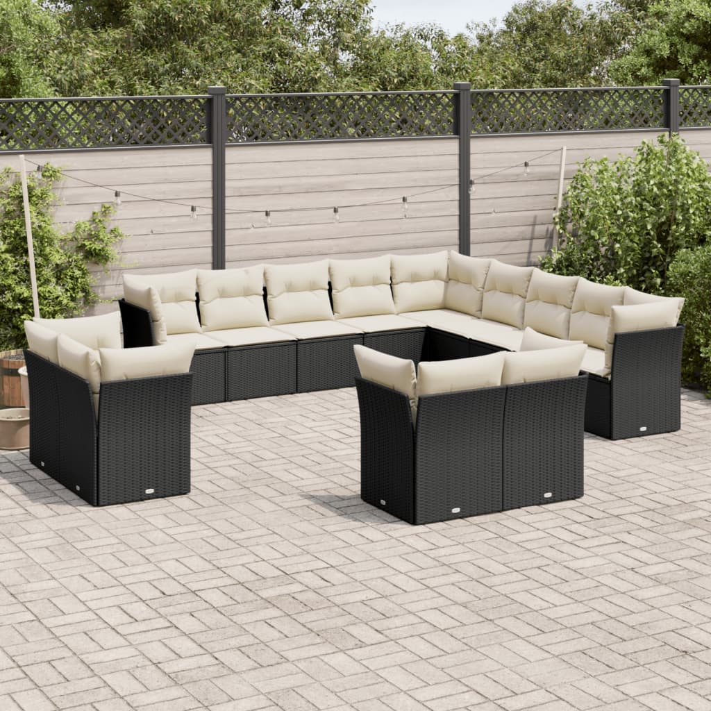 13-delige Loungeset met kussens poly rattan beige