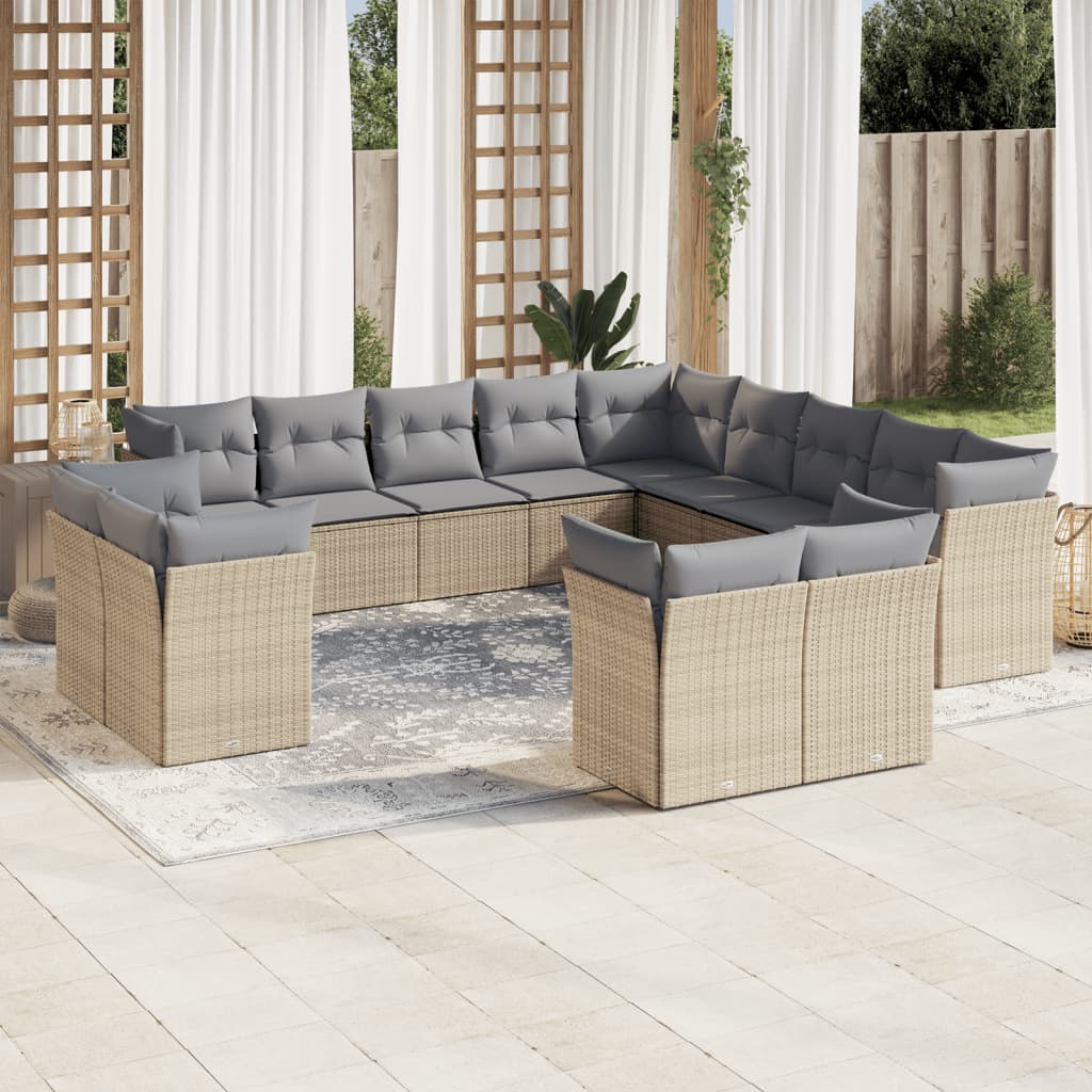 13-delige Loungeset met kussens poly rattan beige