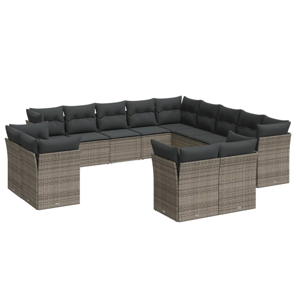 13-delige Loungeset met kussens poly rattan lichtgrijs