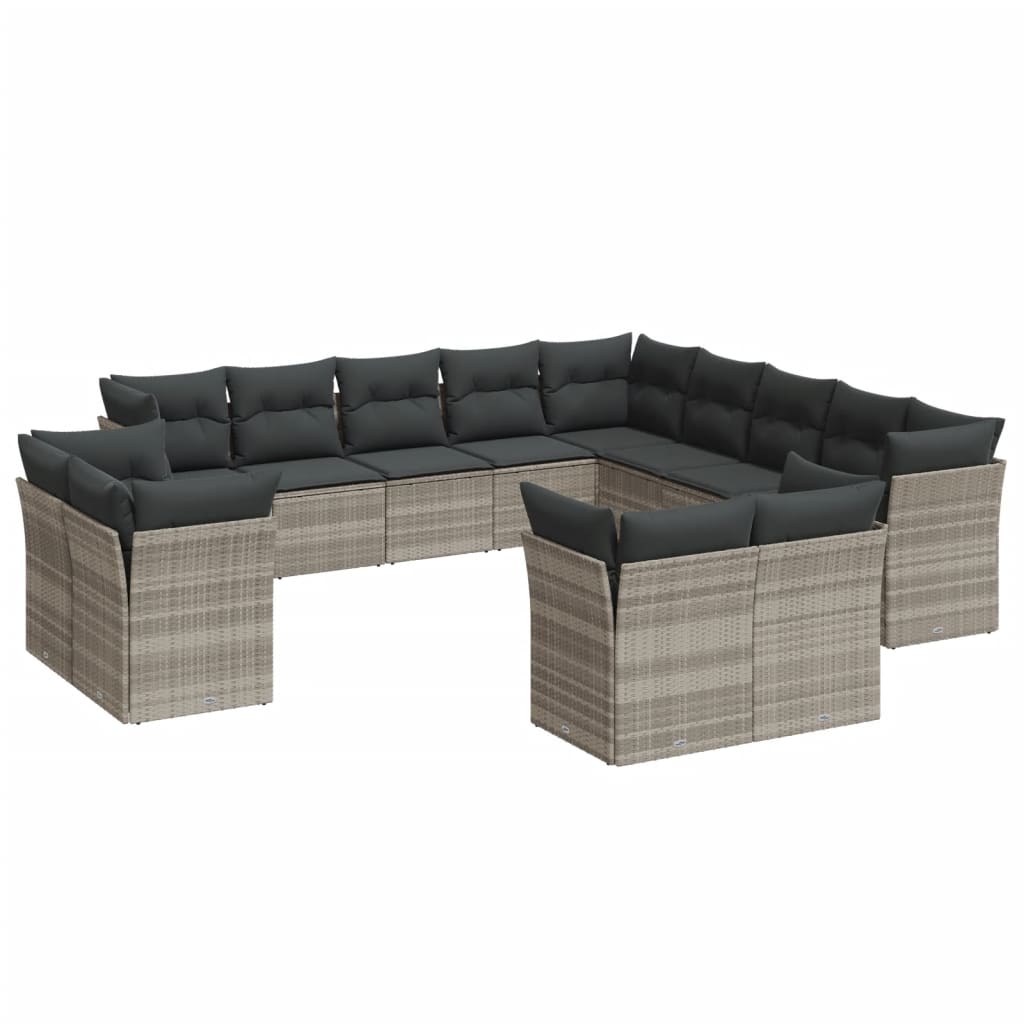 13-delige Loungeset met kussens poly rattan lichtgrijs