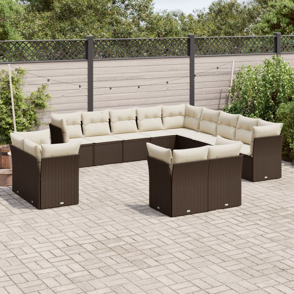 13-delige Loungeset met kussens poly rattan lichtgrijs