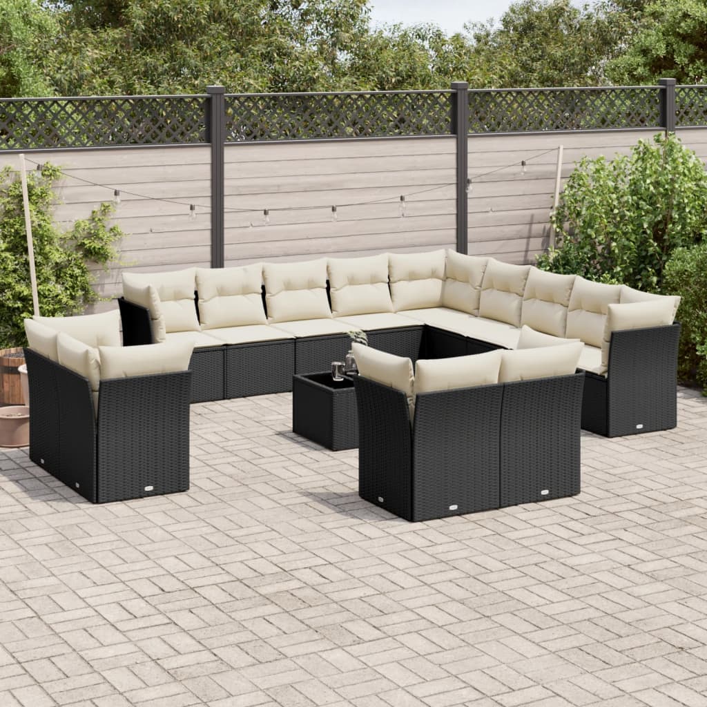 13-delige Loungeset met kussens poly rattan lichtgrijs