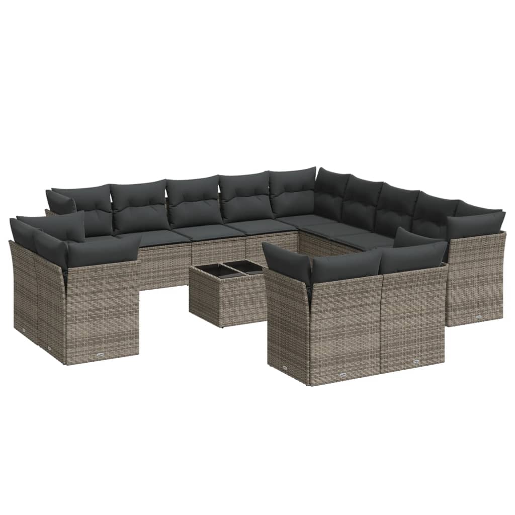 13-delige Loungeset met kussens poly rattan lichtgrijs