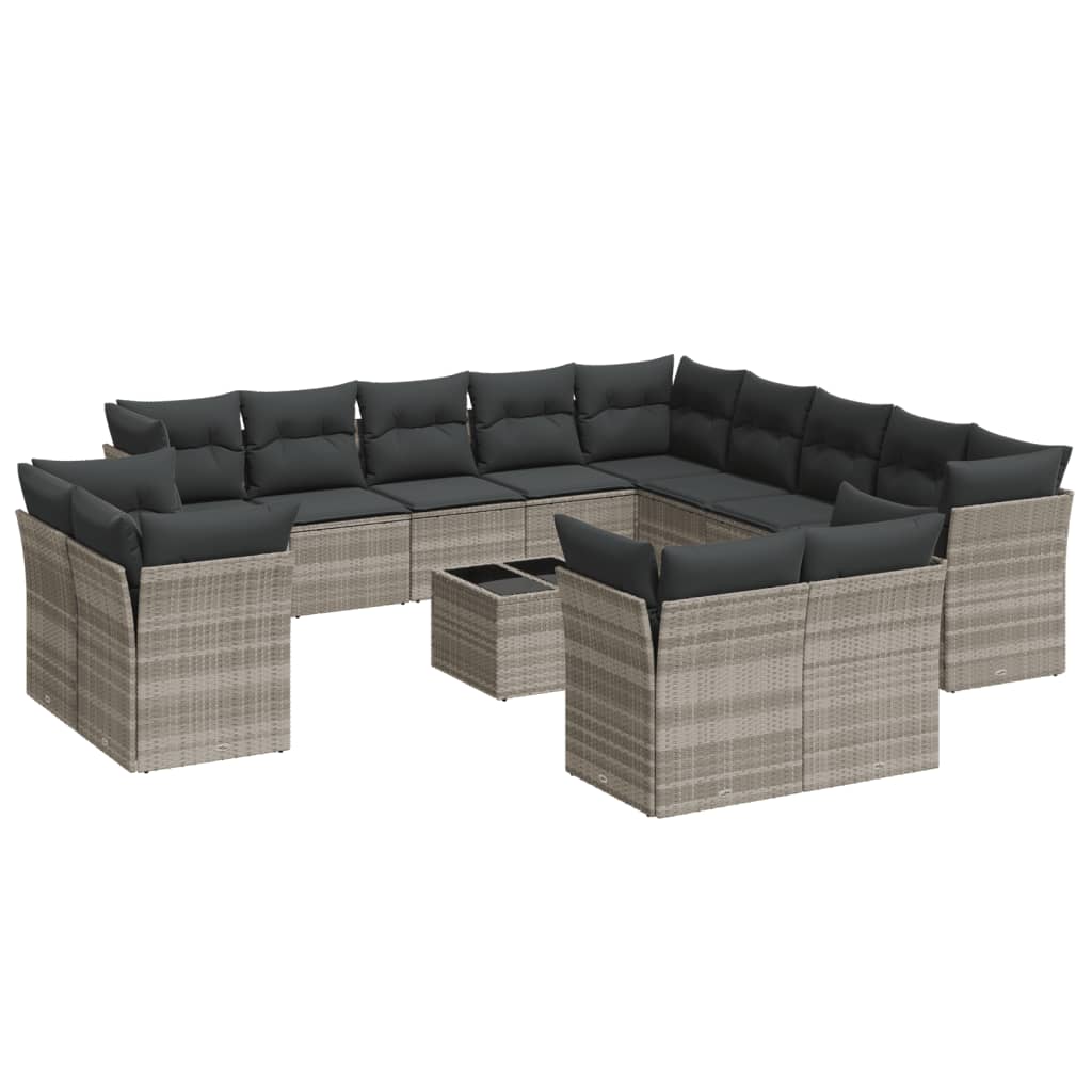 13-delige Loungeset met kussens poly rattan lichtgrijs