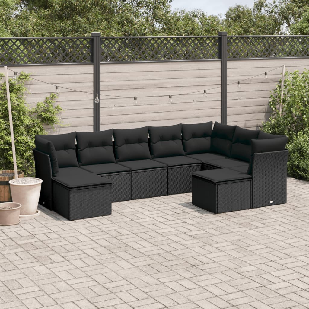 9-delige Loungeset met kussens poly rattan