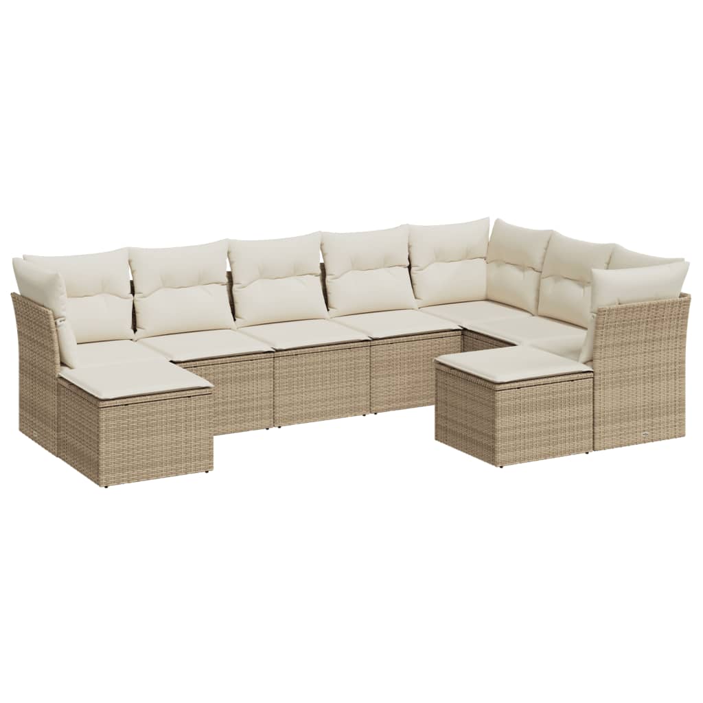 10-delige Loungeset met kussens poly rattan lichtgrijs