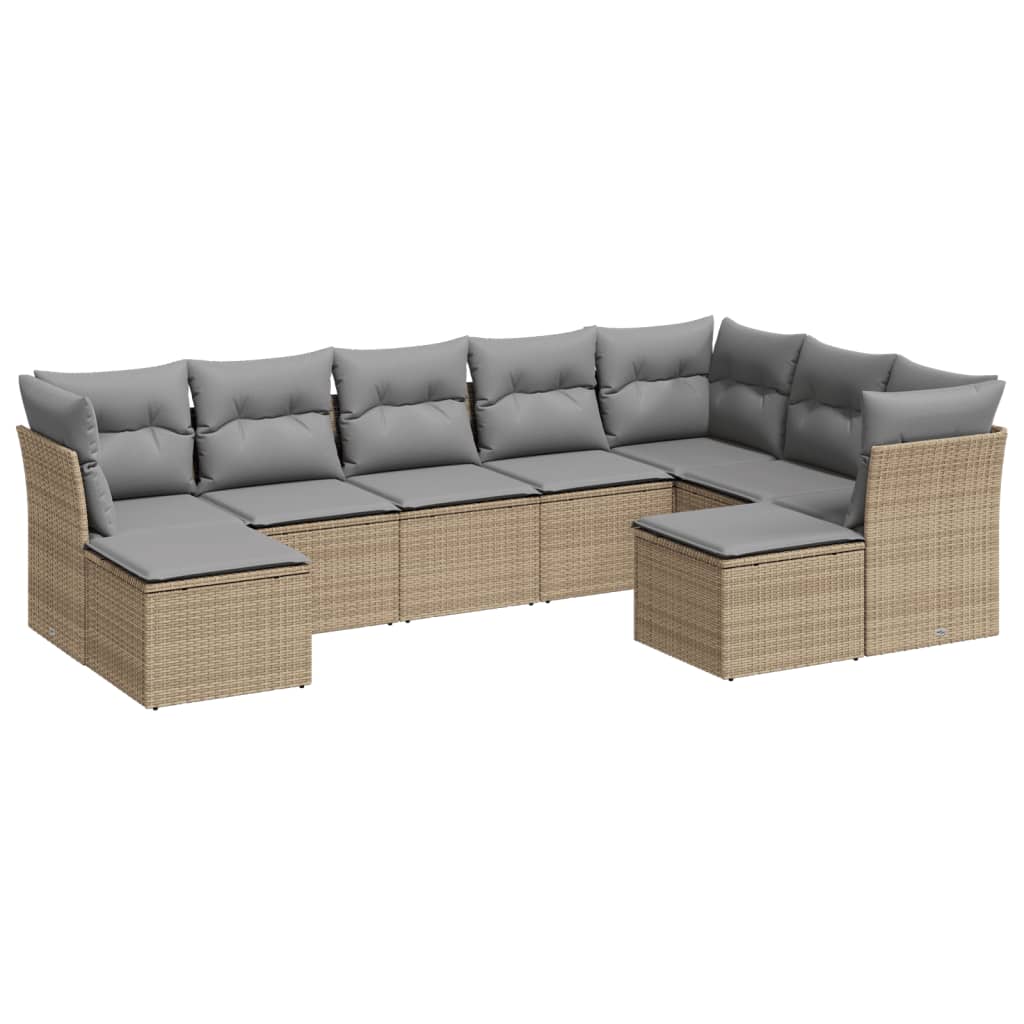 10-delige Loungeset met kussens poly rattan lichtgrijs