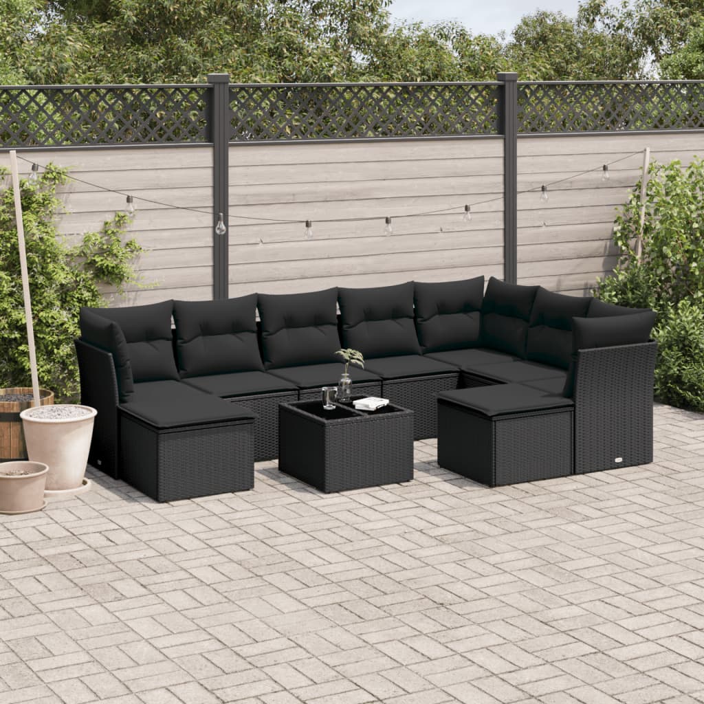 10-delige Loungeset met kussens poly rattan lichtgrijs