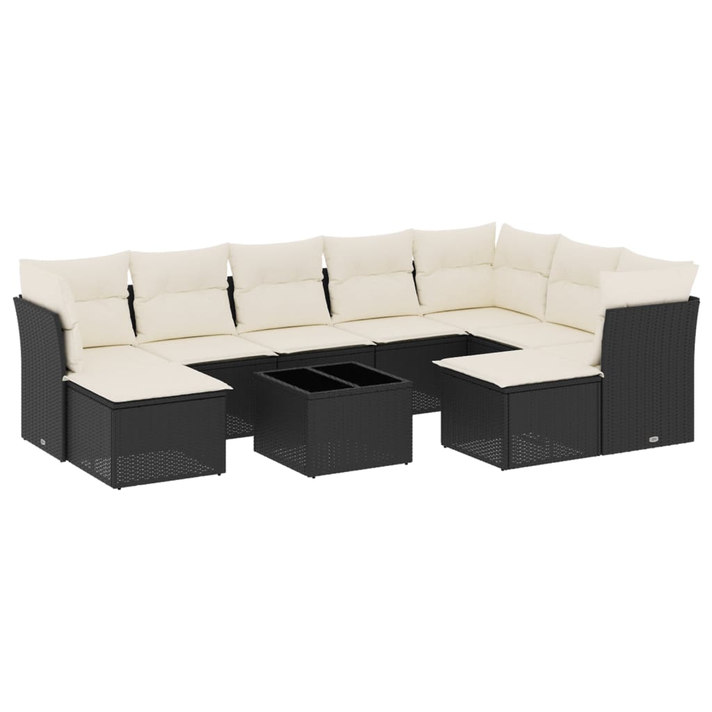 10-delige Loungeset met kussens poly rattan lichtgrijs