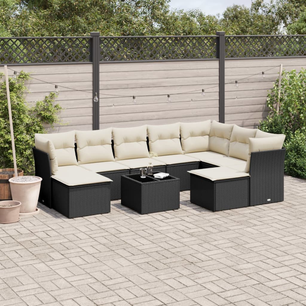 9-delige Loungeset met kussens poly rattan