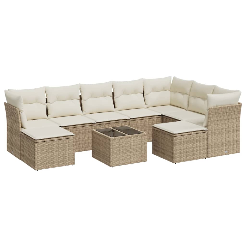 10-delige Loungeset met kussens poly rattan lichtgrijs