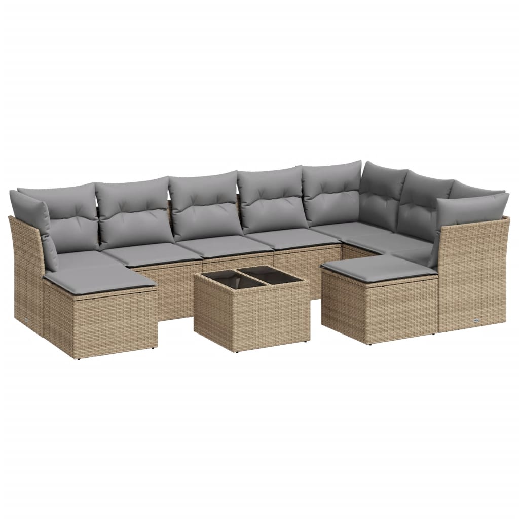 10-delige Loungeset met kussens poly rattan lichtgrijs