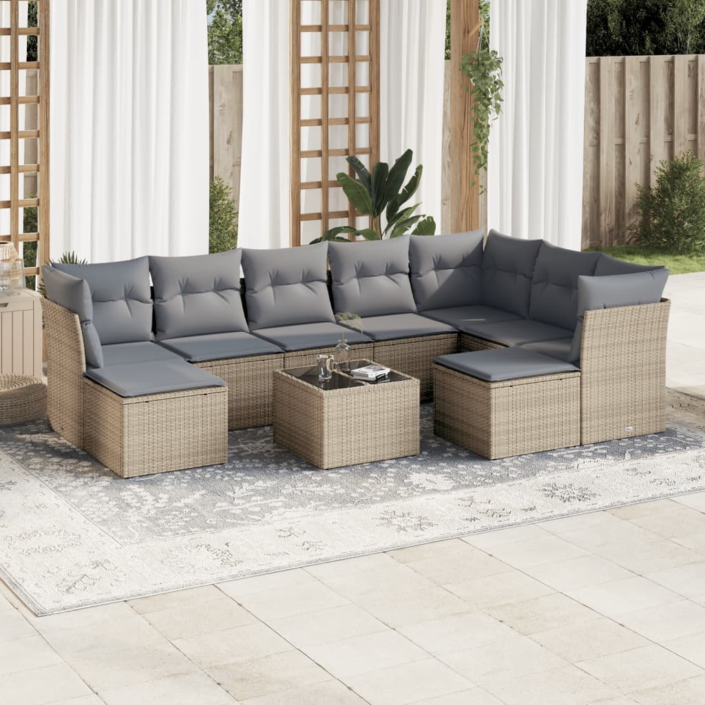 9-delige Loungeset met kussens poly rattan