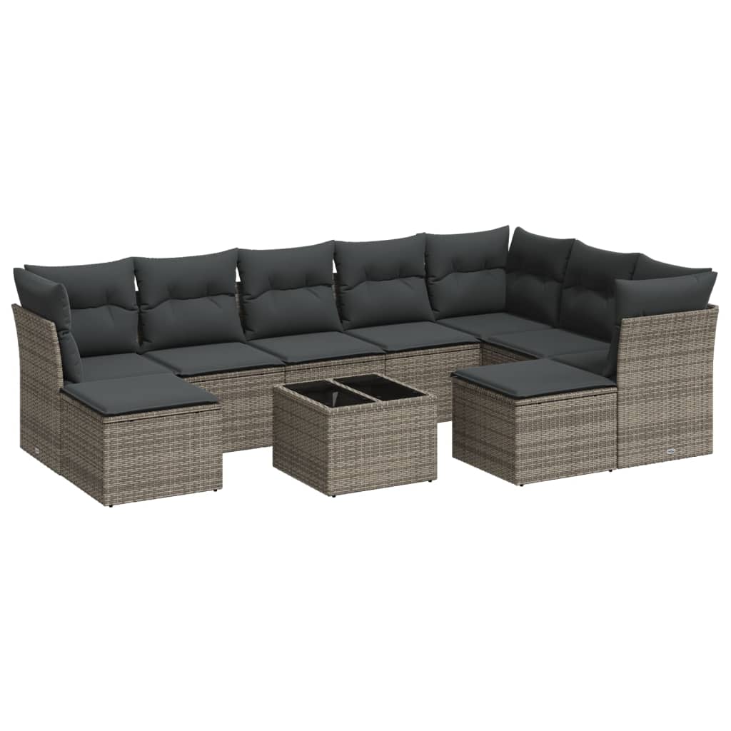 9-delige Loungeset met kussens poly rattan