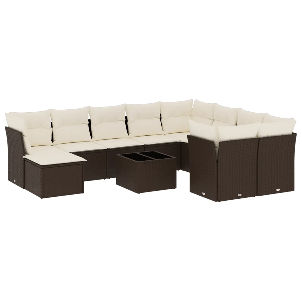 11-delige Loungeset met kussens poly rattan bruin