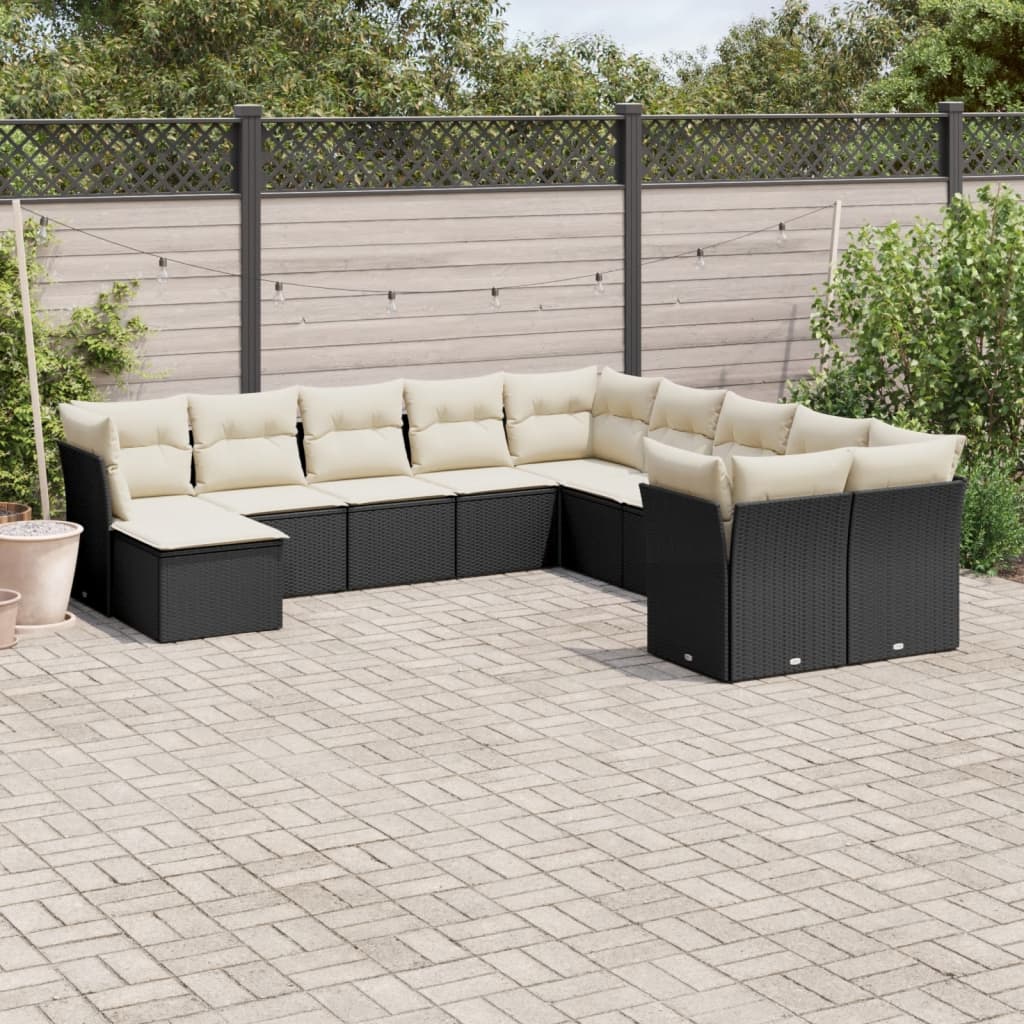 12-delige Loungeset met kussens poly rattan beige