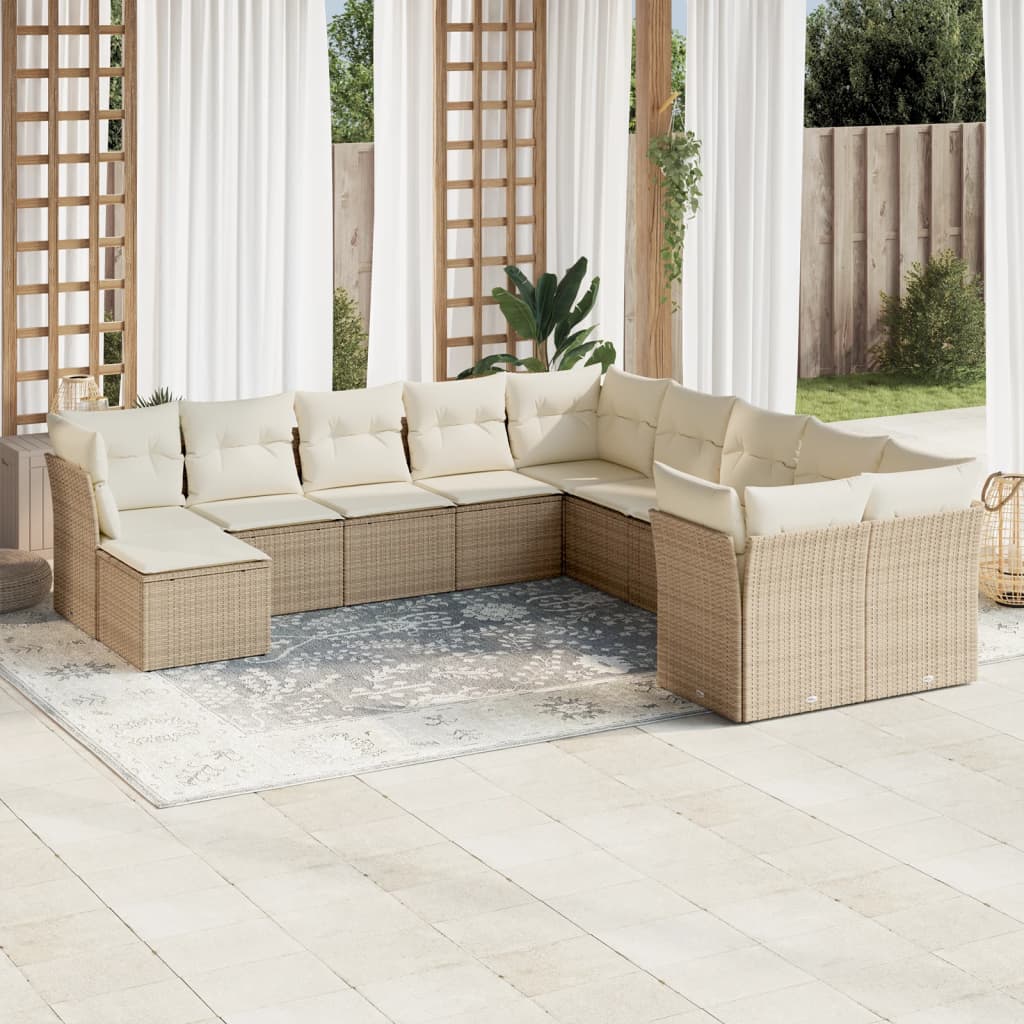 12-delige Loungeset met kussens poly rattan beige