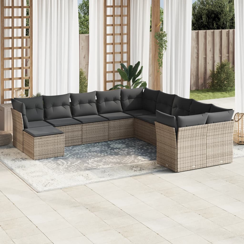 12-delige Loungeset met kussens poly rattan beige