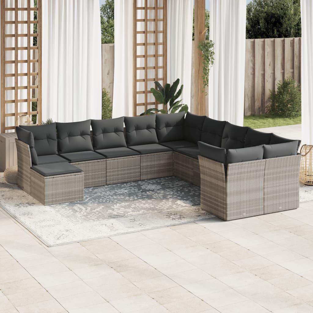 12-delige Loungeset met kussens poly rattan beige