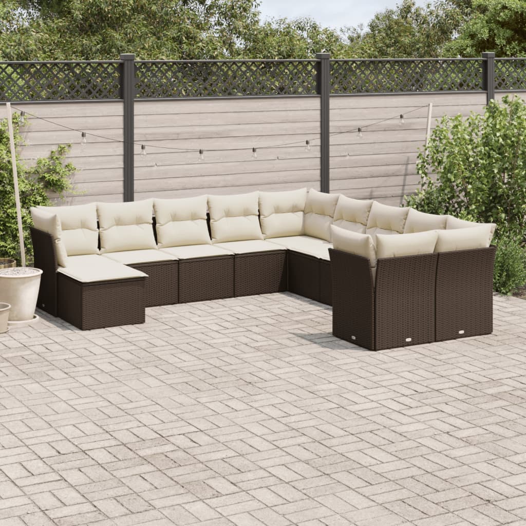 12-delige Loungeset met kussens poly rattan beige