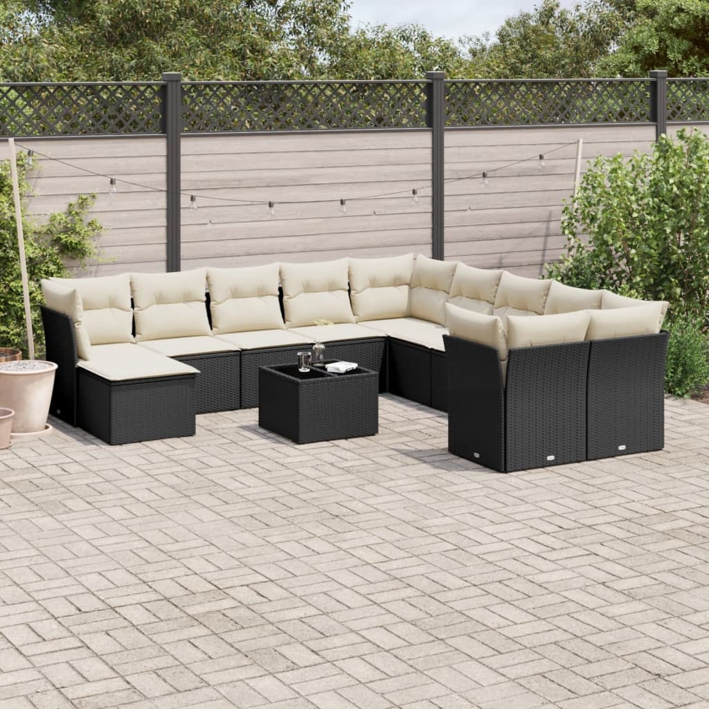 12-delige Loungeset met kussens poly rattan beige