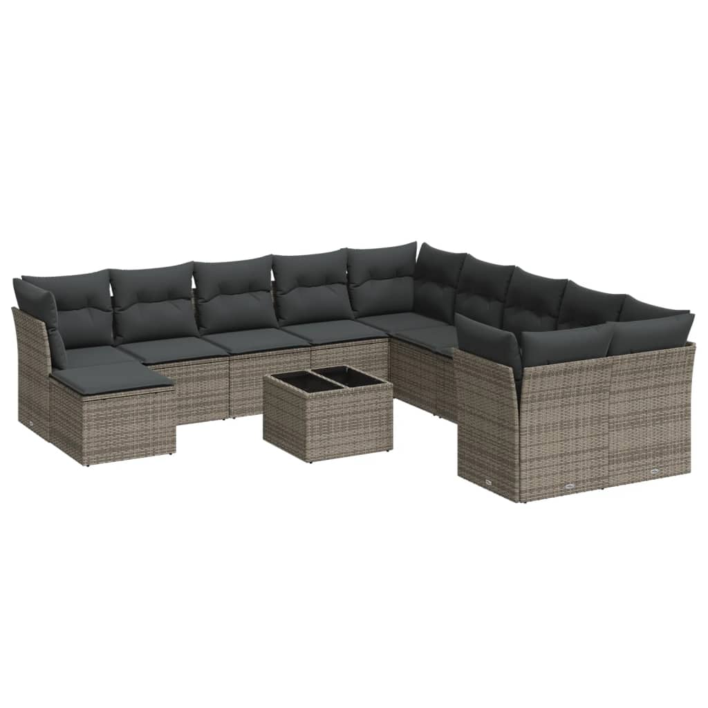 12-delige Loungeset met kussens poly rattan beige