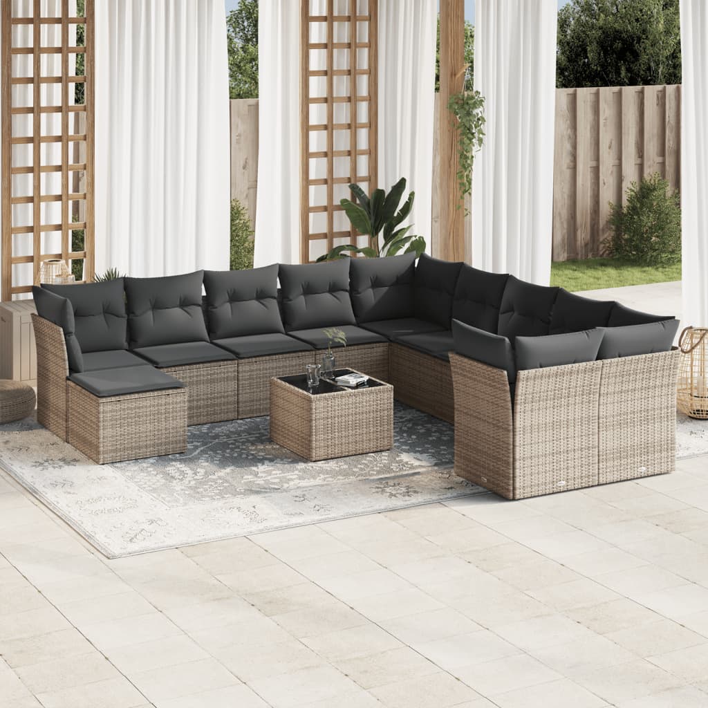 12-delige Loungeset met kussens poly rattan beige