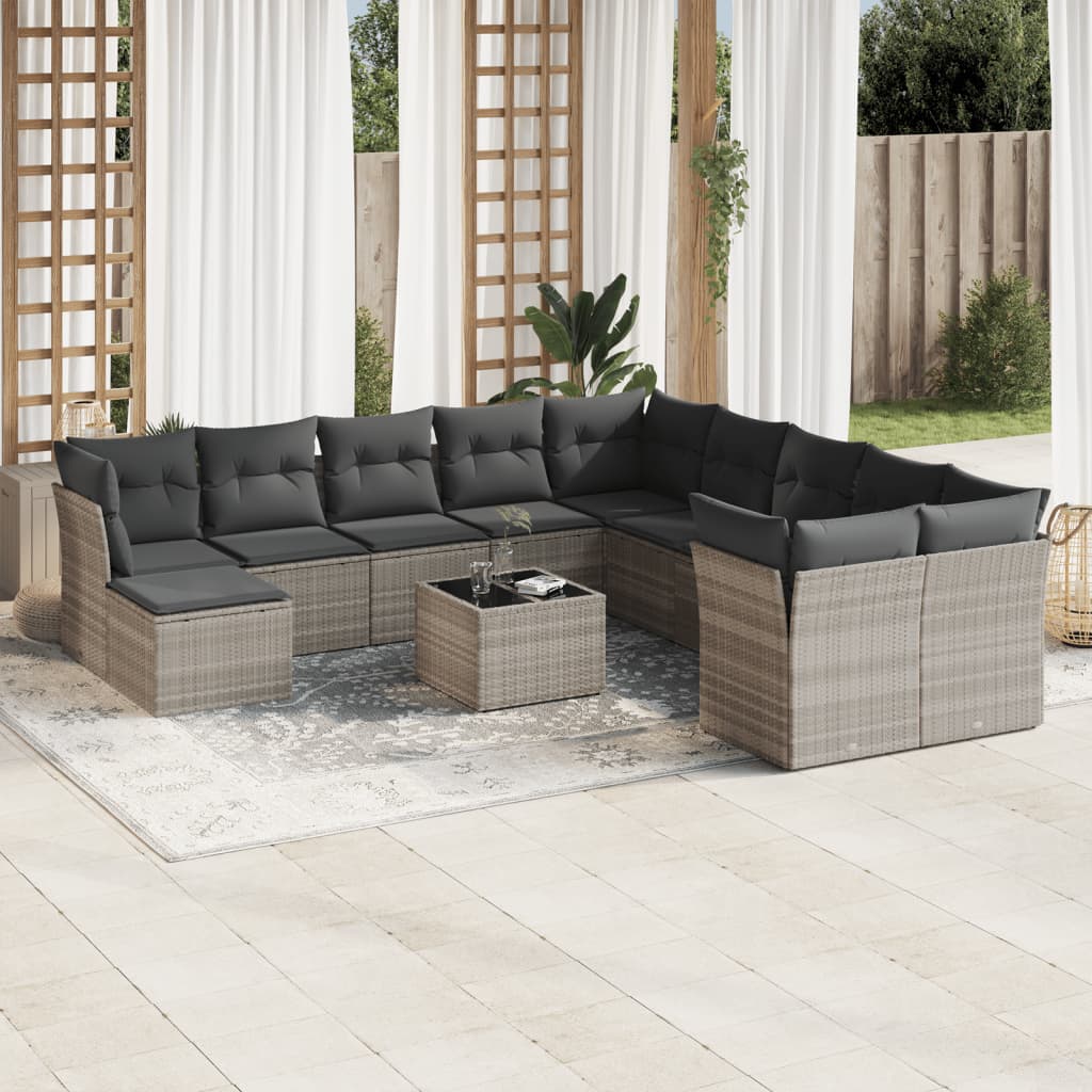 12-delige Loungeset met kussens poly rattan beige