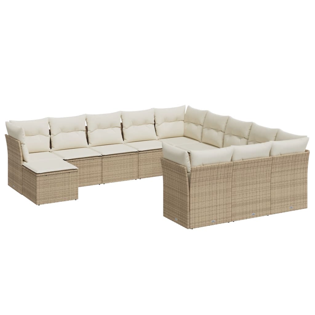 13-delige Loungeset met kussens poly rattan lichtgrijs