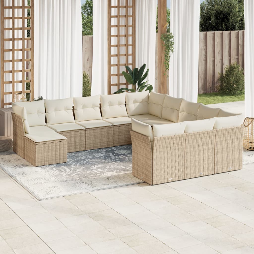 12-delige Loungeset met kussens poly rattan