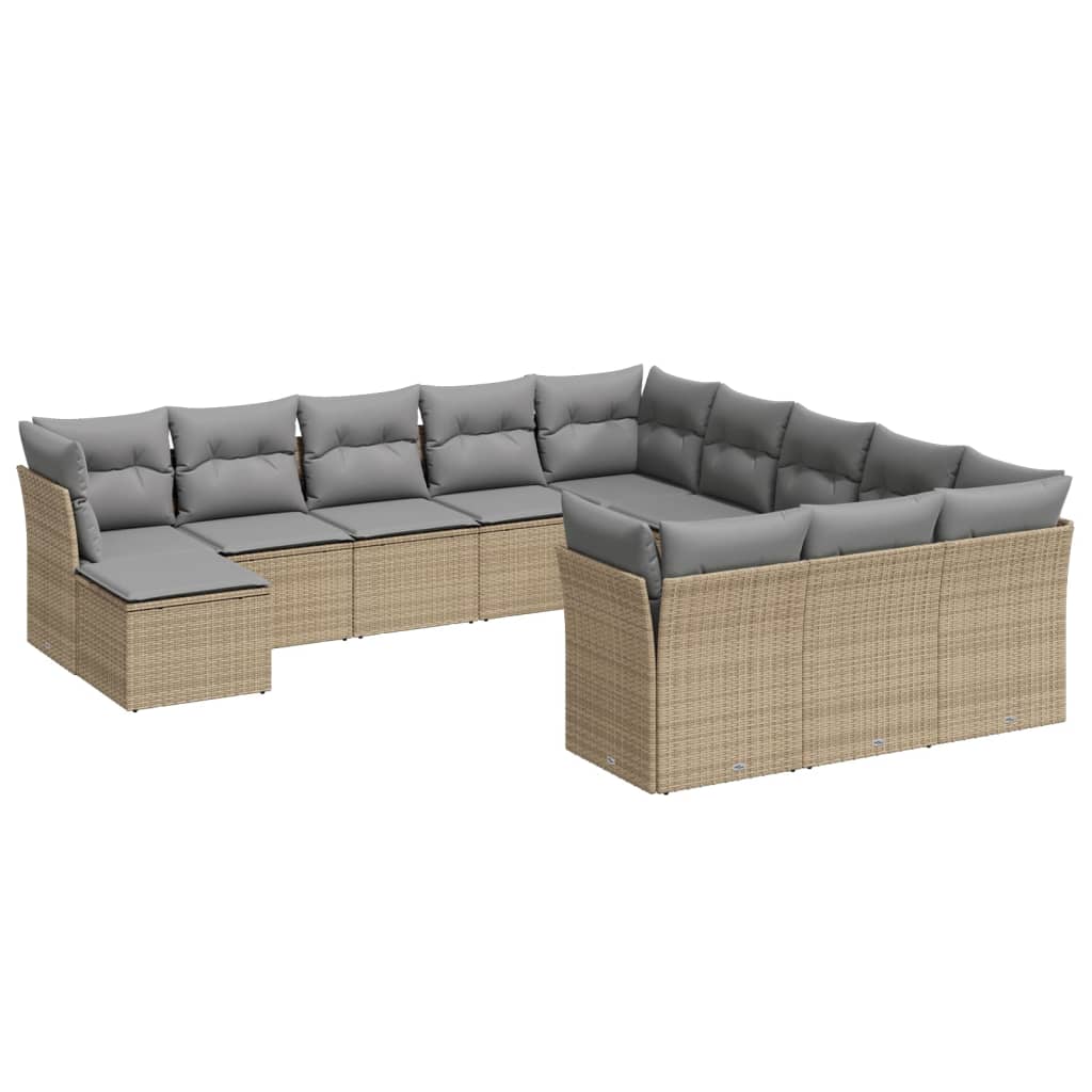 13-delige Loungeset met kussens poly rattan lichtgrijs