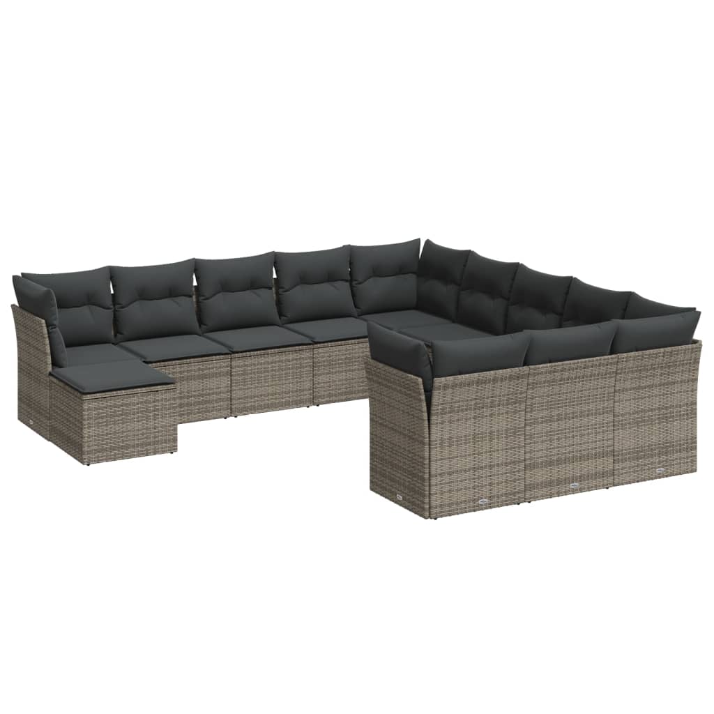 13-delige Loungeset met kussens poly rattan lichtgrijs