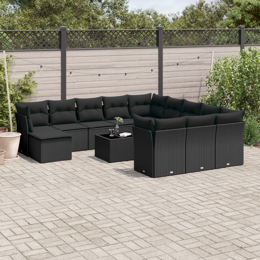 13-delige Loungeset met kussens poly rattan lichtgrijs