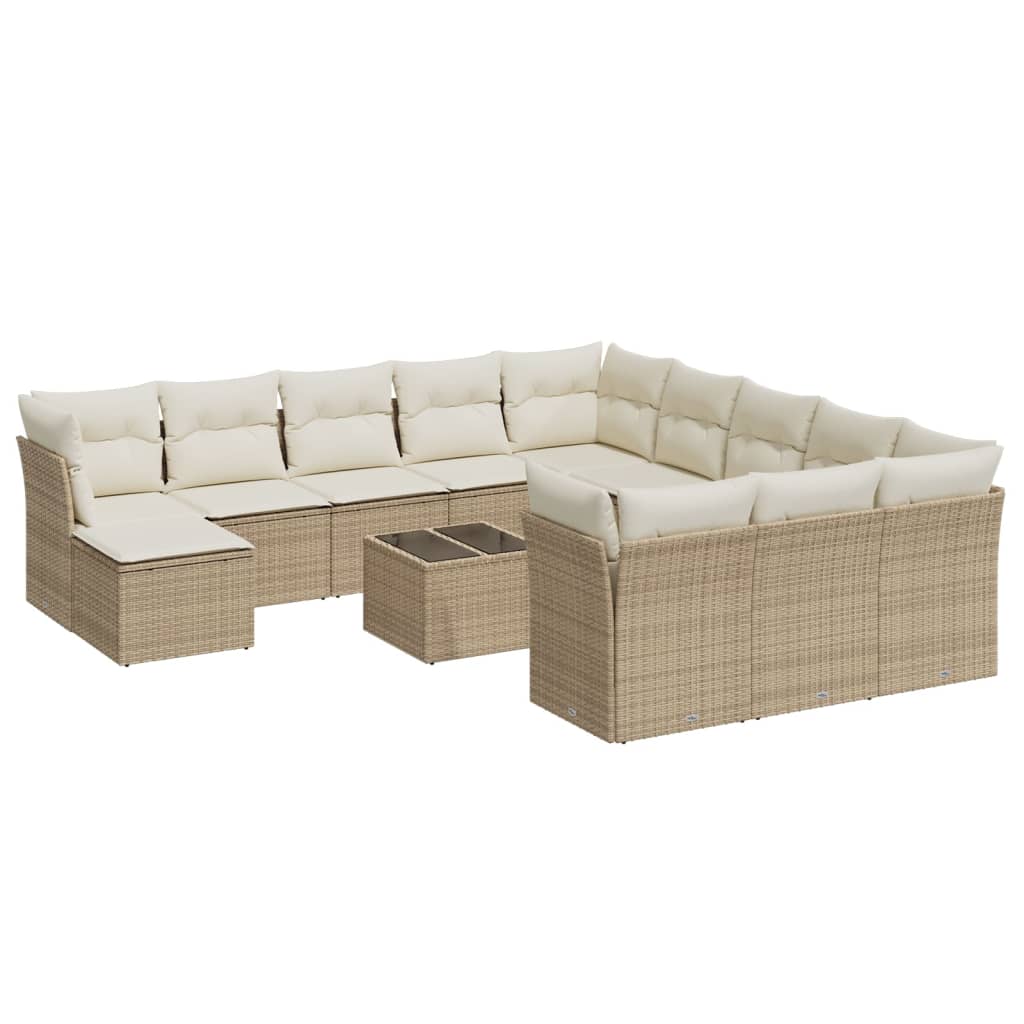 13-delige Loungeset met kussens poly rattan lichtgrijs