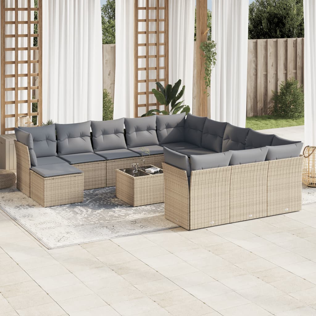 12-delige Loungeset met kussens poly rattan