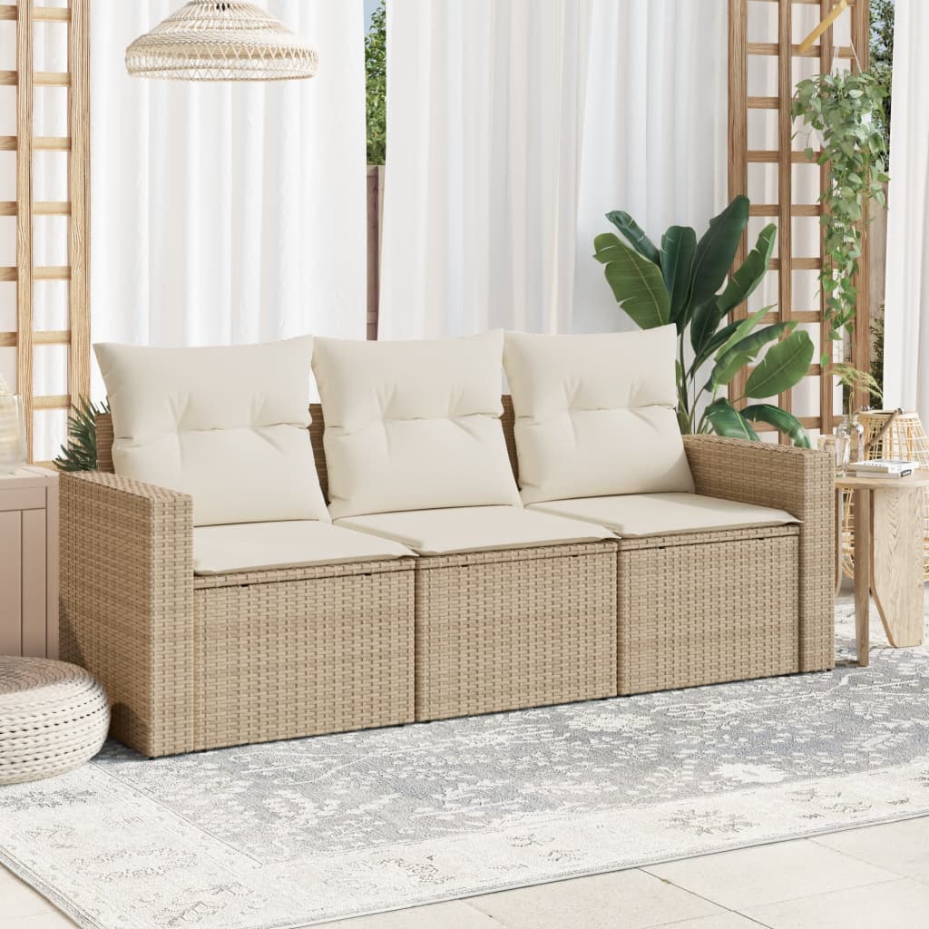 3-delige Loungeset met kussens poly rattan