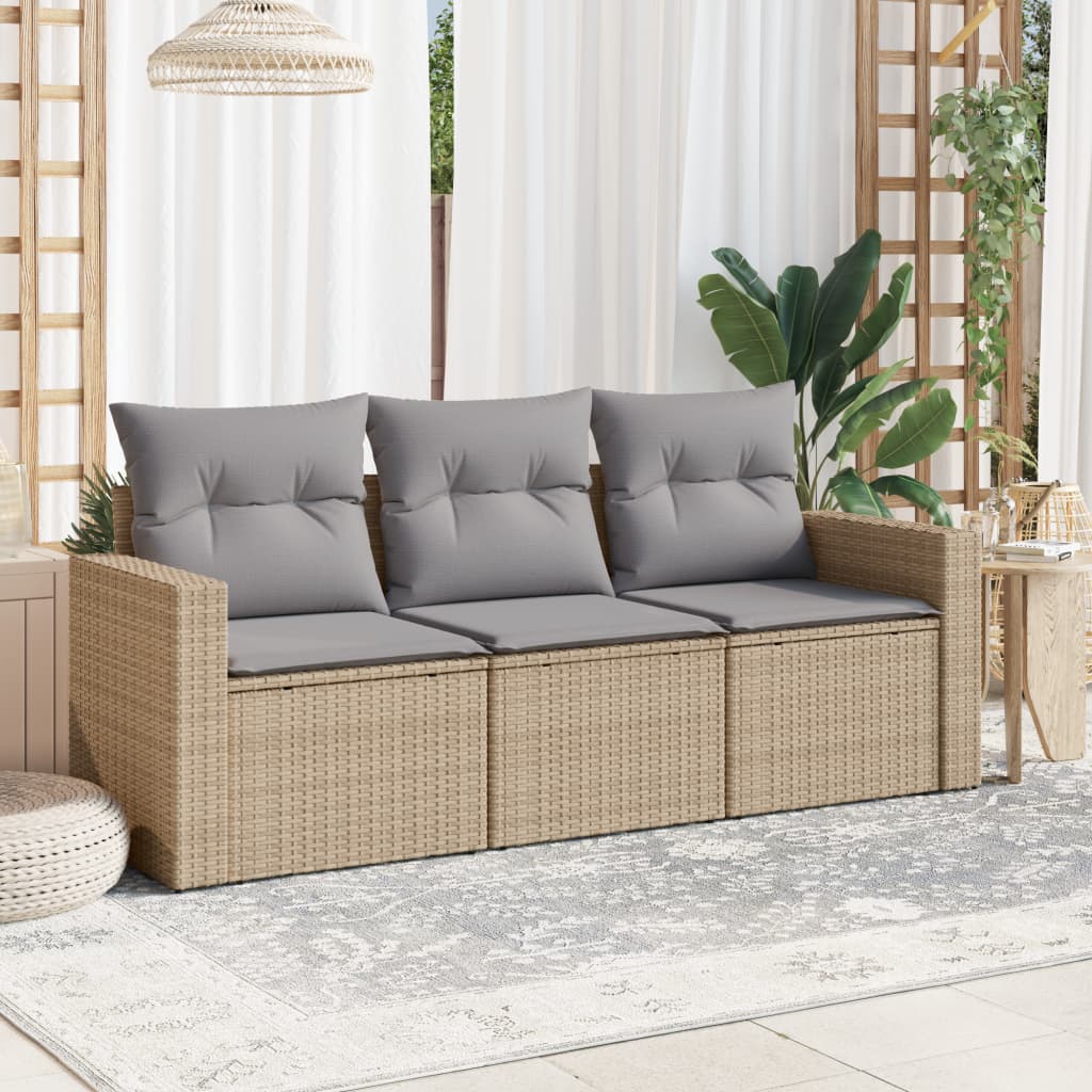 3-delige Loungeset met kussens poly rattan