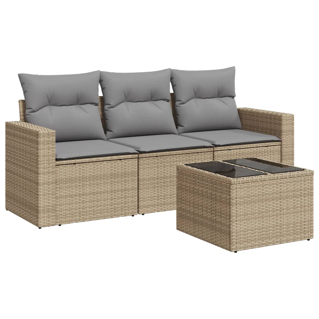 3-delige Loungeset met kussens poly rattan