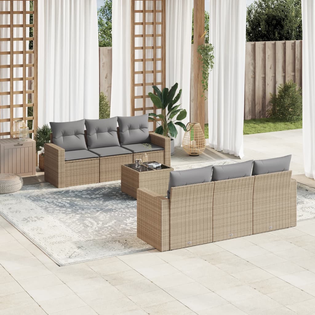 7-delige Loungeset met kussens poly rattan