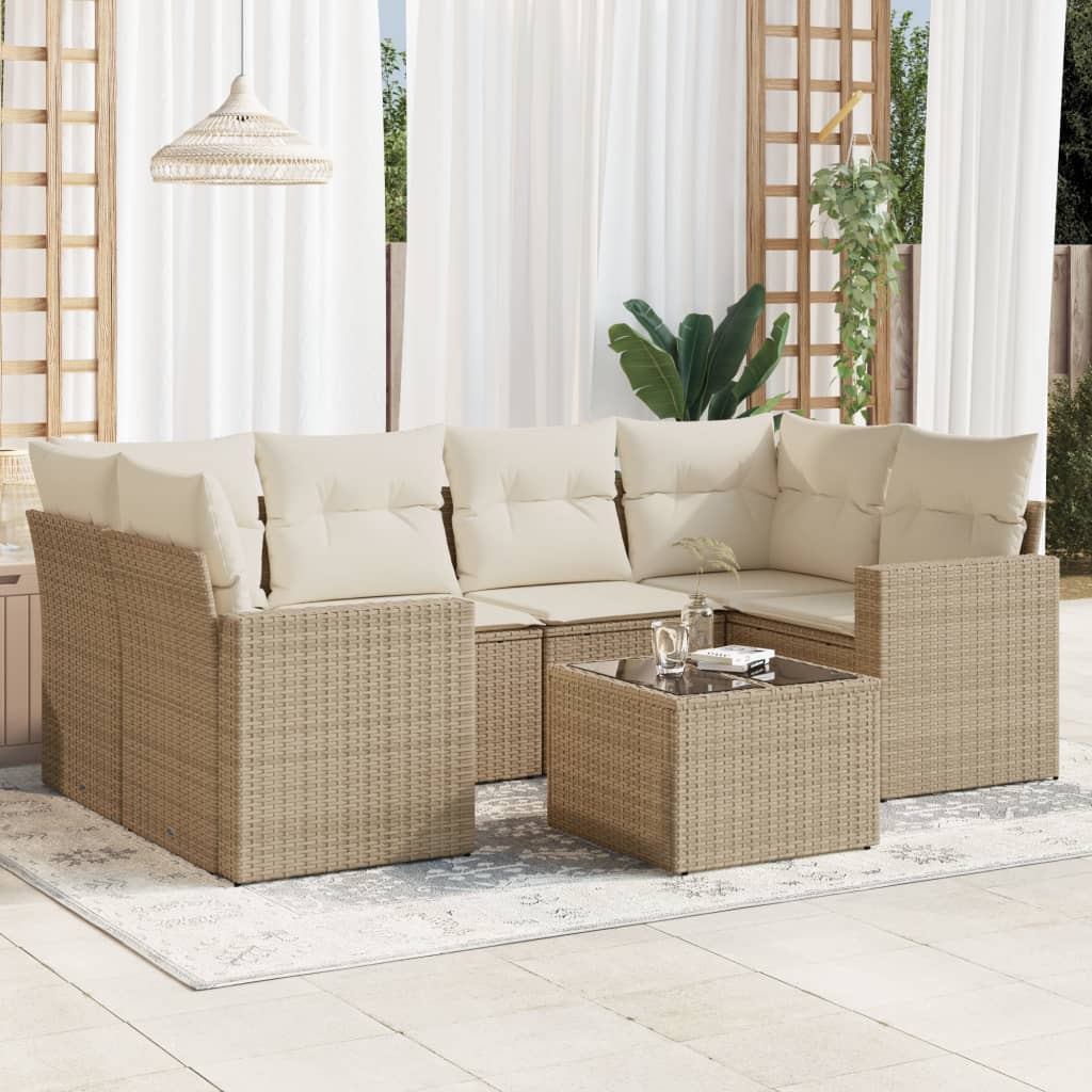 7-delige Loungeset met kussens poly rattan