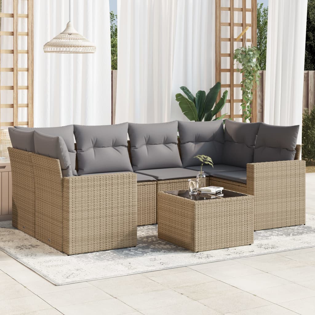 7-delige Loungeset met kussens poly rattan